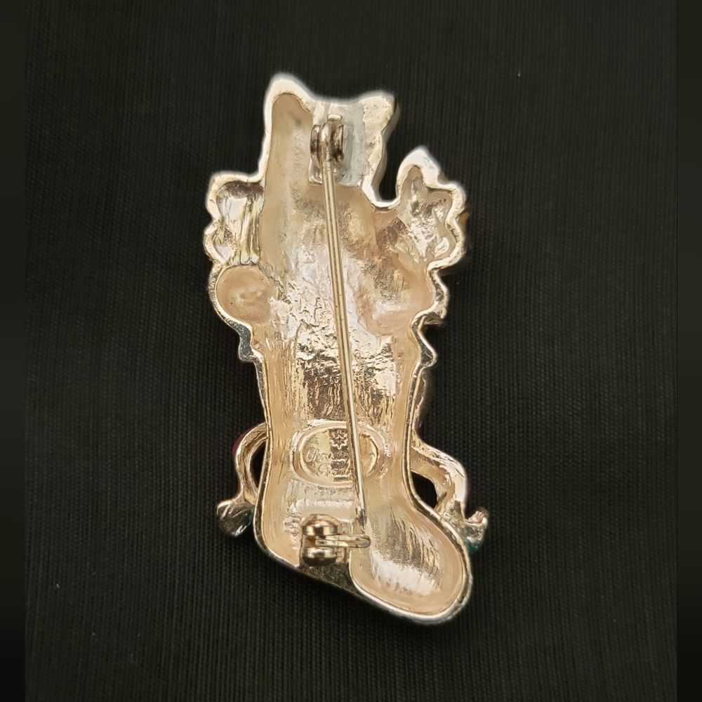 Vintage Christopher Radko Enamel Cat Christmas Stocking Brooch View 4